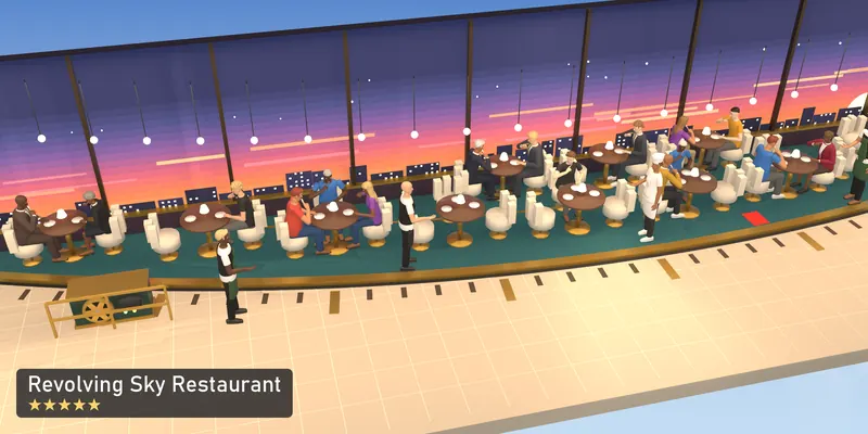 Revolving Sky Restaurant, a 5-star room, as a scale model of its 3D room, with the people who use it