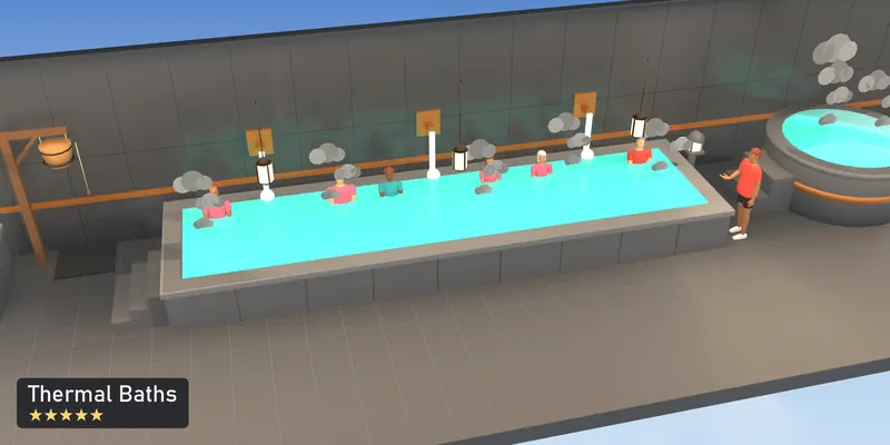 Thermal Baths, a 5-star room, as a scale model of its 3D room, with the people who use it